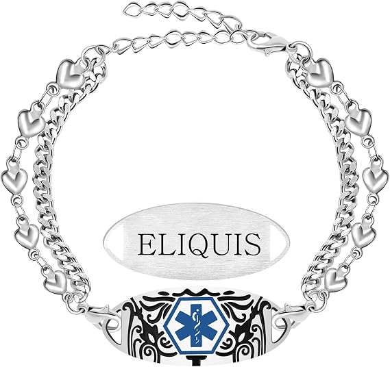 Platinum Plated Heart Chain Double Layer Medical Alert Bracelet - Adjustable Stainless Steel Jewelry for Women YA6287