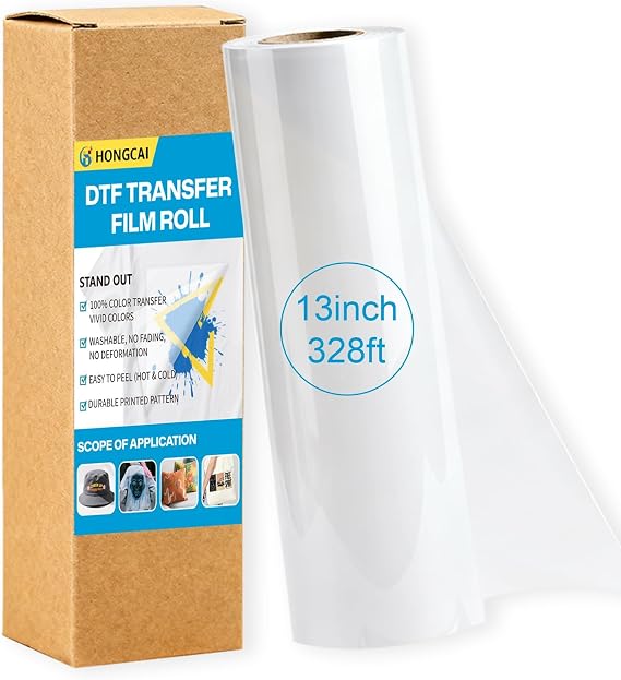HONGCAI DTF Transfer Film Roll 13 inch x 328 ft Double Sided PET Hot Peel