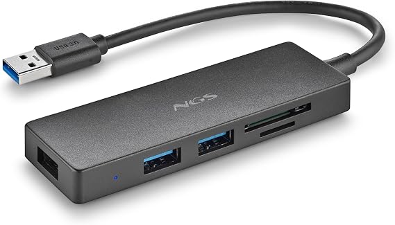 NGS IHUB Reader USB 3.0 Hub with Card Reader, 5 Ports, High Speed 5Gbps, Universal Compatibility, PC and Mac, Plug & Play System, Compact and Portable Design, 190mm Cable