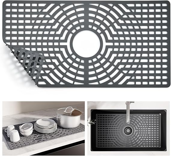 Snuggery Silicone Sink Protector for Kitchen Sink, 26"x14" Center Drain