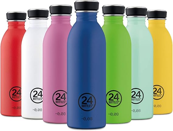 24 Bottles Urban Bottle – 1 Litre / 500 ml / 250 ml Canteen Reusable 100% Airtight Stainless Steel Bottles BPA Free with Italian Design [Non-Insulated, Ultralight]