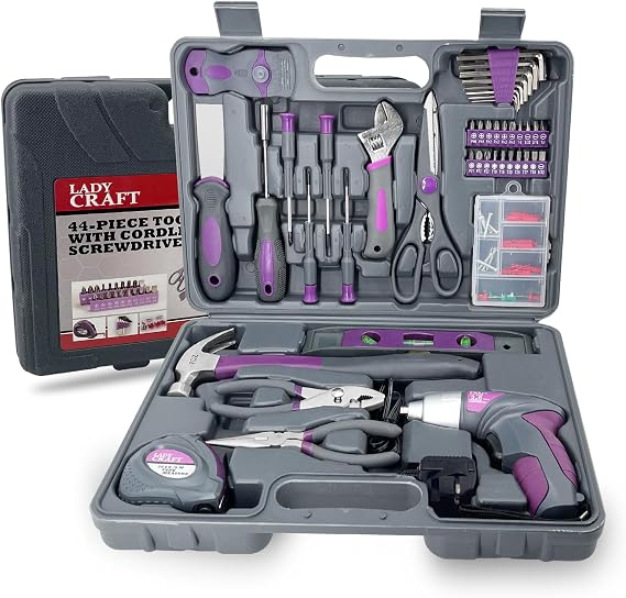 4V Purple Electric Screwdriver Ladies DIY Home Gift Set 44PCS | Storage Case,great tool for home DIY,particularly for small jobs around the house,women/girls gift