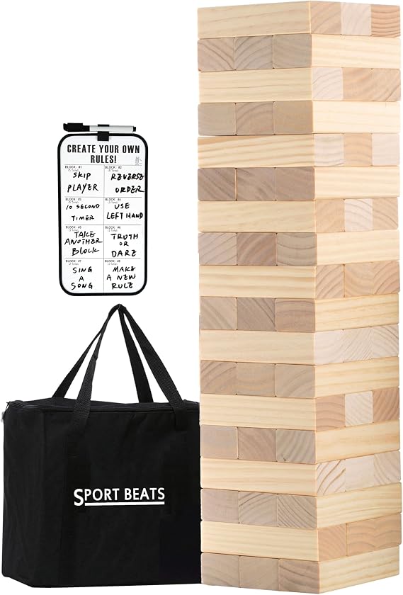 Outdoor Games Large Tumble Tower 54 Wood Blocks Stacking Game, 5 FT Tall
