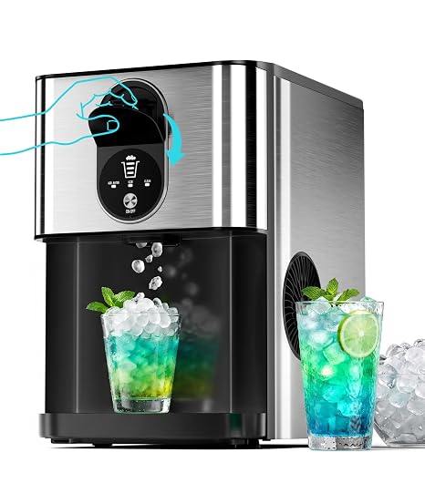 Kismile Countertop Nugget Ice Maker, 44Lbs/24H Self-Cleaning, Silver