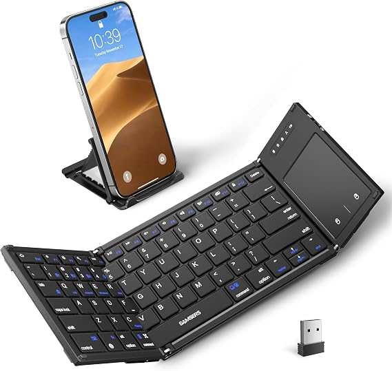 Samsers Full-Size Foldable Bluetooth Keyboard with Larger Touchpad, Black