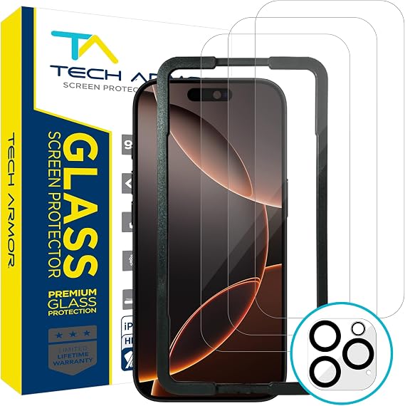 Tech Armor Screen Protector for iPhone 16 Pro Max, Ballistic Glass, 3-Pack