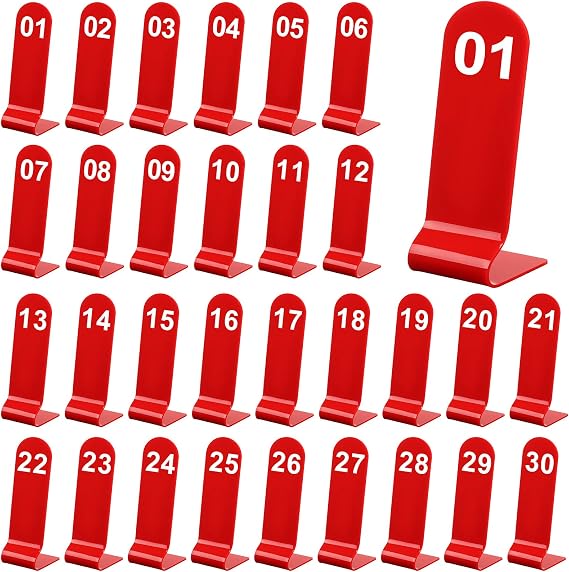 Tuanse 1-30 Table Order Numbers,Restaurant Double Sided Acrylic Sign, Red