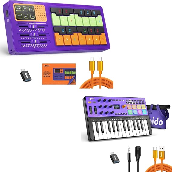 25 Keys Wireless USB MIDI Keyboard Controller + Synido Pocket Piano Keyboard Portable Mini Music Keyboard
