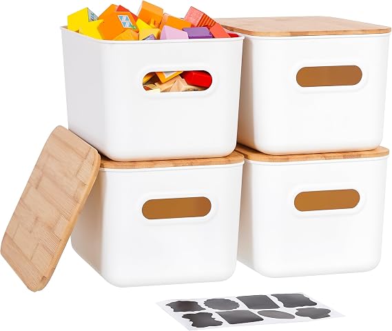 Citylife 4Pack 6.5L Bathroom Storage Box with Wood Lid