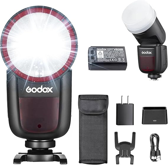Godox V1 O V1-O Flash with Diffuser Kit for Olympus & Panasonic Camera, 76Ws 2.4G HSS TTL Round Head Flash, 1.5s Recycle Time, 480 Full Power Flashes, Li-ion Battery, Modeling Lamp