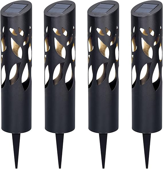 KODA Solar Rose Petal Bollard Light 4-Pack Decorative Outdoor Solar Lights for Pathways Gardens Patio Walkways, Weather-Resistant LED Garden Lights with Efficient Solar Charging - Included LED Bulb