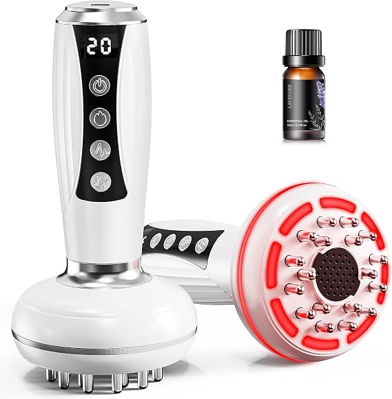 4 in 1 Lymphatic Drainage Massager w/Moxa Pads - [2026 Upgraded] Anti Cellulite Massage Tool|Portable Body Massage Machine for Legs, Arms, Belly with Heat, LED Light & Vibration