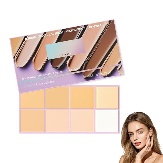 Soft Matte Cream Concealer Palette, 8 Colors Waterproof Face Contour