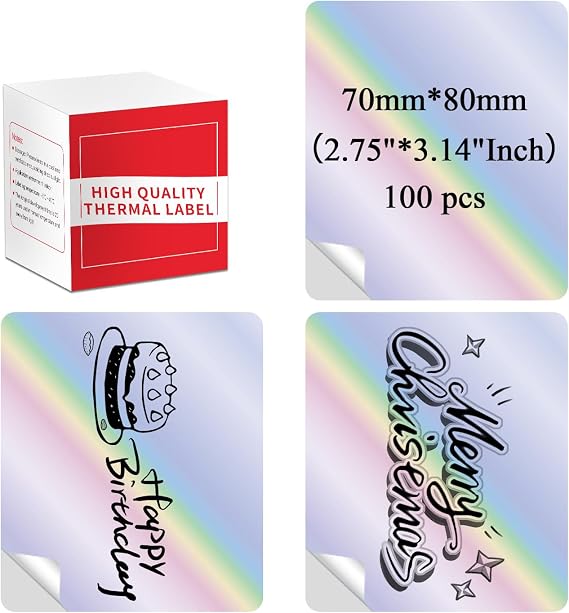 Phomemo M220 Thermal Labels, for M220 M221 M200 M250 M260 Label Maker, 2.75"X3.14"(70X80Mm) Rectangle Laser Sticker for Small Business, Logo Design, Photo, DIY Labeling