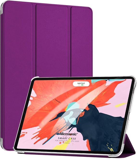 Microsonic Apple iPad Pro 12.9`` 2022 6. Nesil için Kılıf (A2436-A2764-A2437-A2766) Slim Translucent Back Smart Cover Mor [iPad Pro 12.9 2022 ile Uyumlu Kılıf - Mor]
