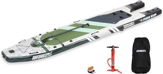 Sea Eagle FS1210 1210 Inflatable FishSUP Fishing Stand-Up Paddleboard w/Paddle, Pump, Slide in Skeg and Backpack - Sit, Stand, Fish, Motor, or Troll
