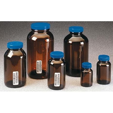 I-Chem Brand 341-0950 Glass Amber 950mL 300 Series Type III Wide Mouth Jar, with PTFE-Lined Polypropylene Closure, Short, Certified (Case of 12)
