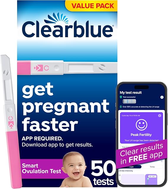 Clearblue Smart Ovulation Test - 50 Ovulation Tests. Identify & Track Your Fertile Days, Get Pregnant Faster, Accurate LH Test, Easy to Use at Home, Free Period Cycle Tracker App Required to use
