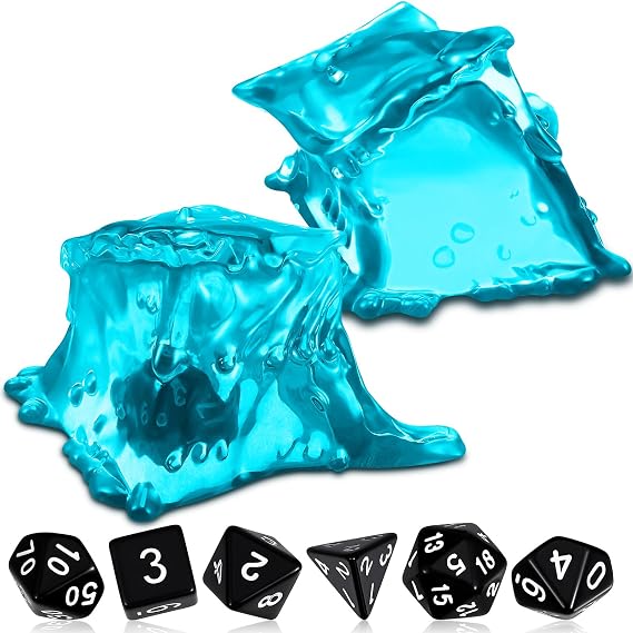 Deekin Translucent Dice Storage Holder with 6 Role-Playing Dice Set, Blue