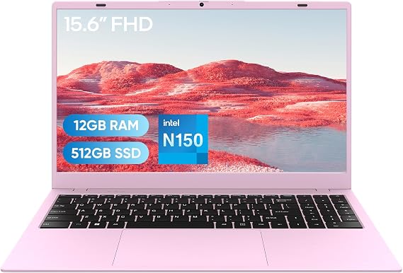 Pink Laptop Computer, 12GB DDR5, 512GB SSD, Quad-Core N150