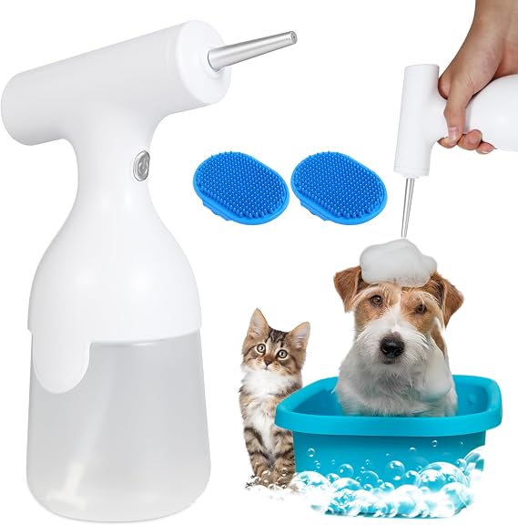 Dog Bath Brush and Foam Machine | Dog Shampoo Brush | Dog Wash Accessories | Rechargeable Shampoo and Soap Dispenser, White