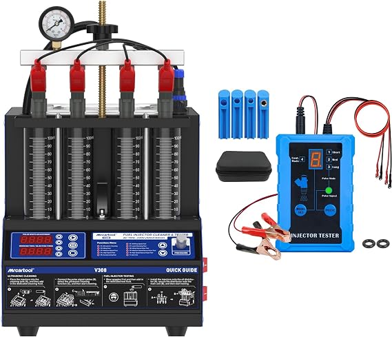 BELEY Injector Cleaner Machine V308 Heated Ultrasonic Fuel Injection Systems Cleaners 4-Cylinder 110V for Gasoline Diesel,Motorcycle & Car Fuel Injector Cleaner Tool Kit