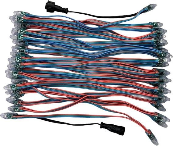 50 DC5V 12mm WS2811 LED Smart Pixel Node, line spacing 25cm, with RGB line (18AWG), IP68 Rating; RGB addressable Full Color