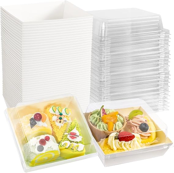 50 Pack Charcuterie Boxes with Clear Lids, 5 Inch Square, White