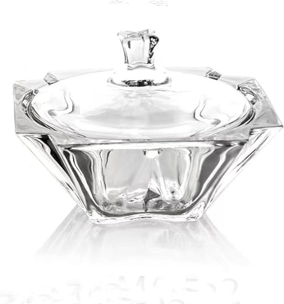 Lorren Home Trends Crystal Glass Candy Dish with Lid, Hexagonal Shape, Clear