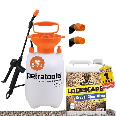 Lockscape Gravel Glue Landscaping Kit 1 Gallon Rock Glue Stabilizer with Petratools HD101 1 Gallon Pump Sprayer, Landscape Adhesive for Gravel, Pebbles & Decorative Stone in Garden Beds and Walkways