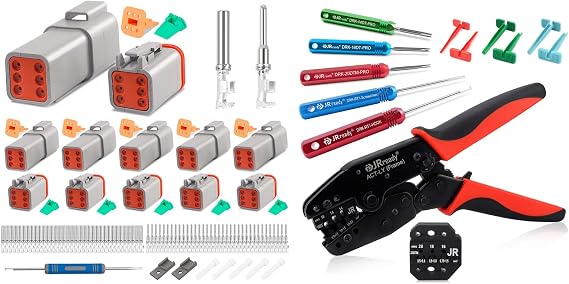 JRready DT Connector 6 Pin, Deutsch Crimp Tool for Size 16 Stamped Contacts Kit, Pin Removal Tool Kit