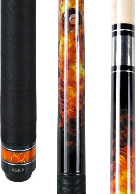 ASKA Jump Break Cue Stick JBC Fireball, 3-Piece Construction, Jump/Break Cue. 13mm Tip, Hard Rock Canadian Maple