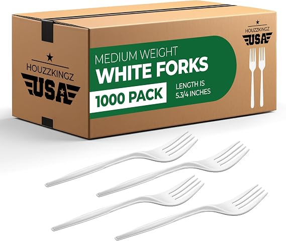 1000 Plastic Forks Disposable - Bulk White Plastic Silverware Fork for Parties, Weddings, Catering, Take Out, Food Stands, Plasticware Takeaway Orders, Sturdy Single-Use Partyware Forks