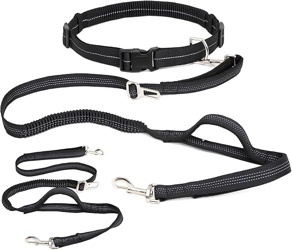 Dual 4-in-1 Waist Leash for Dog Walking | Hands Free Running Leash for Medium Large Dog that Pull | Training,Hiking,Jogging,Camping,Travel