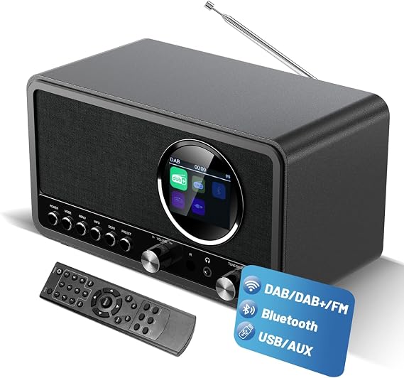 DAB DAB+ FM Digital Radio with Bluetooth and Dual Alarm Clock | Portable Vintage Radio Retro Bluetooth Speaker with USB/AUX, Headphone Jack, Sleep Timer, Remote Control, 30 Presets