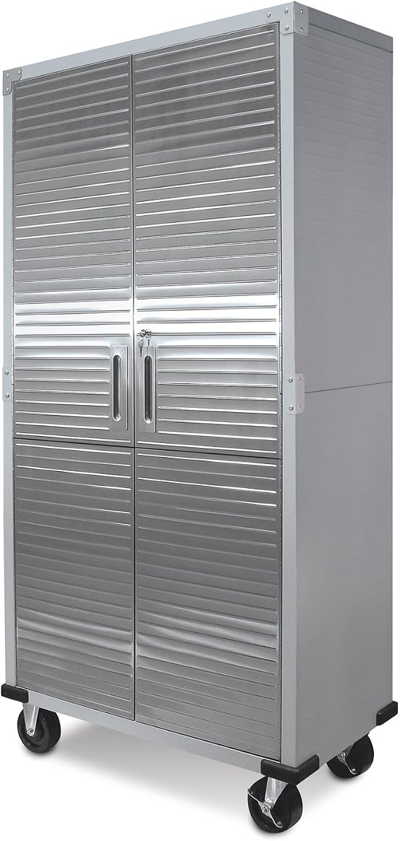 Seville Classics UltraHD Solid Steel Rolling Lockable Metal Storage Cabinet Locker Organizer, w/Adjustable Shelves for Garage, Warehouse, Office, Classroom, Granite, 36" W x 18" D x 72" H