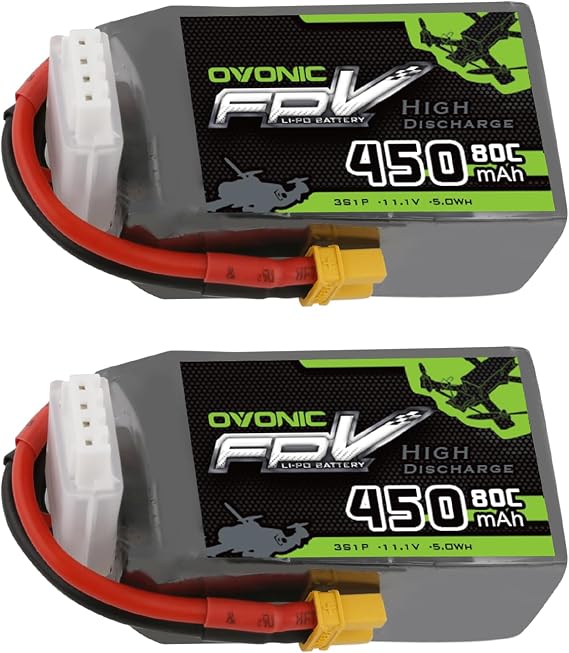 OVONIC 11.1V 80C 450mAh 3S Lipo Battery with XT30 Plug [1 Package Including 2 Batteries]
