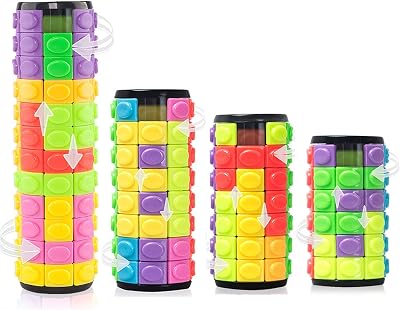 R.Y.TOYS Fidget Toy,Magic Cube Puzzle,Brain Teasers for Adults,Cylinder Rotate&Slide Logic Restless Hand Game,Trick Puzzle,Gift for Kids Child8Colorsx67812Layers