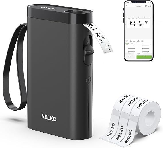 Nelko Label Maker P21 Portable Bluetooth Sticker Printer with 3 Tapes Black