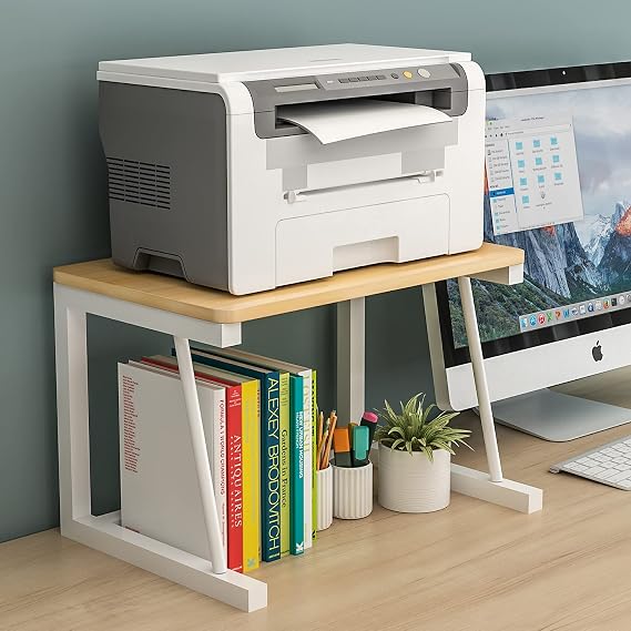 Printer Stand, Printer Table with 2 Tiers Space, Desktop Printer Shelf for Home and Office- and Space Organizer as Storage Shelf for Fax Machine, Scanner, Files, Books