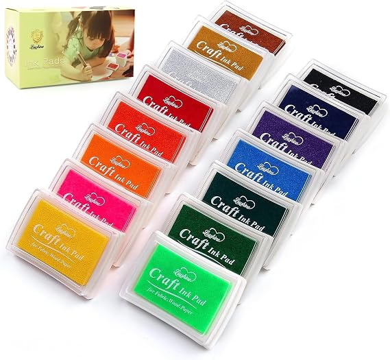 Lsushine 15 Colors Craft Ink Pads, Washable Stamp Pads for DIY Stamping