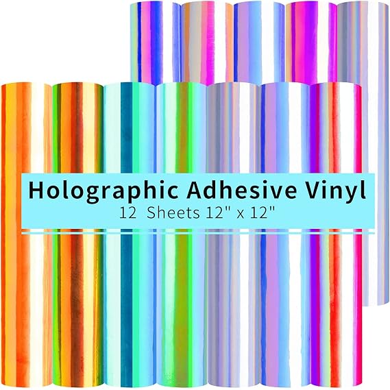 HTVRONT Holographic Permanent Craft Vinyl, 12 Packs 12"x12", Waterproof