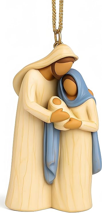 Holy Family Nativity Scene Hanging Christmas Ornament Hand-Painted Resin Decor Religious Gift Keepsake for Xmas Tree or Wreath, Mary Joseph and Baby Jesus Figurine (Holy Family)
