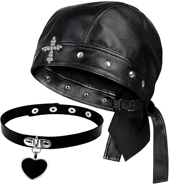 Biker Cap for Women/Men Leather Motorcycle Skull Cap with Snug Fit Adjustable, Biker Doo Rag Headwrap for Riding