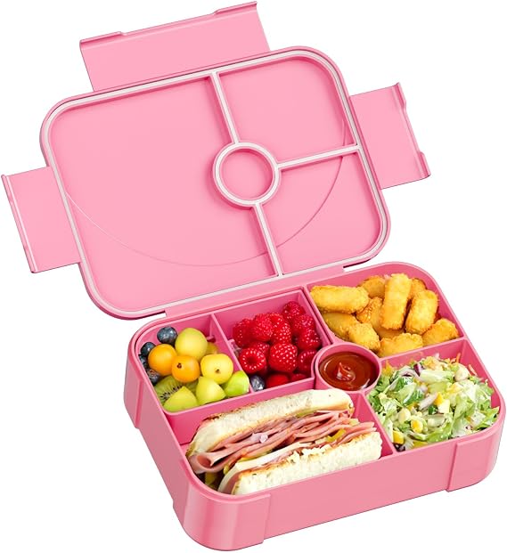 LEIKEEGO Brotdose Kinder mit Fächern Auslaufsicher Lunchbox Kinder Brotdose Kinder für Mädchen & Jungen Jausenbox Kinder für Kindergarten & Schule (Rosa)