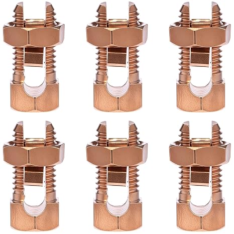 QWORK Grounding Split Bolt Connector, 6 Pack 6-10 AWG Solid Copper Ground Wire Clamp, High Conductive Copper