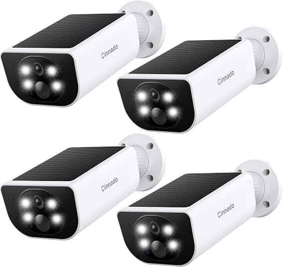 Cinnado Security Cameras Wireless Outdoor Integrated Solar Panel, S1 4Pack