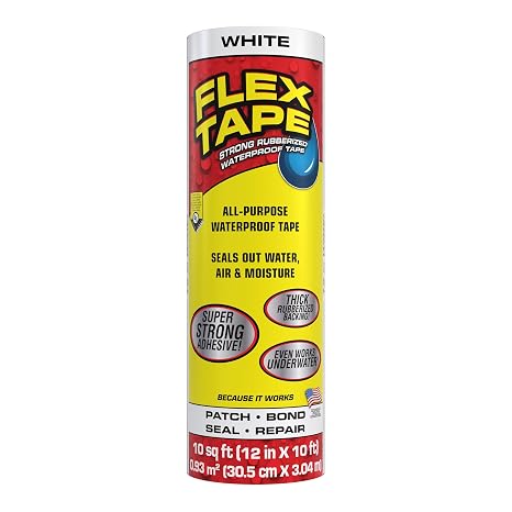 Flex Tape Strong Rubberized Waterproof Tape, White, 12 in x 10 ft, 1-Pack