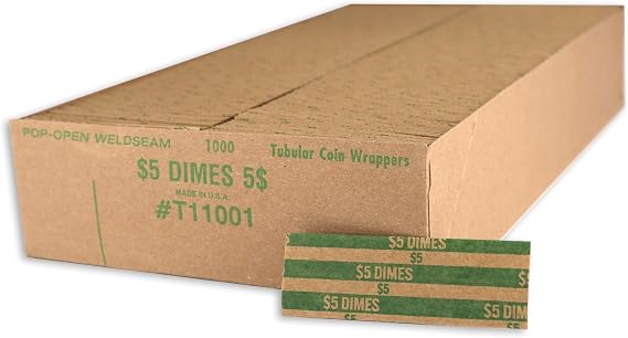 Huron Flat Coin Wrapper, Dime Rolls $5 Green (1,000 pcs)