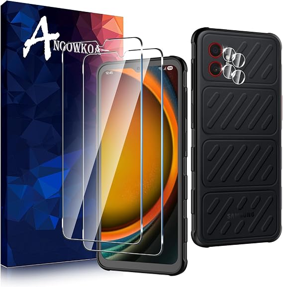Anoowkoa 2 Pack for Samsung Galaxy XCover7 Pro/Galaxy XCover7 5G Screen Protector & 2 Pack Camera Lens Tempered Glass Protector.9H Hardness.Support Fingerprint Unlock Bubble-Free